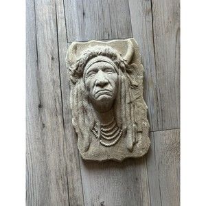 NATIVE AMERICAN INDIAN CHIEF SANDSTONE WALL SCULPTURE - HAND-MADE BY VISTA ARTS
